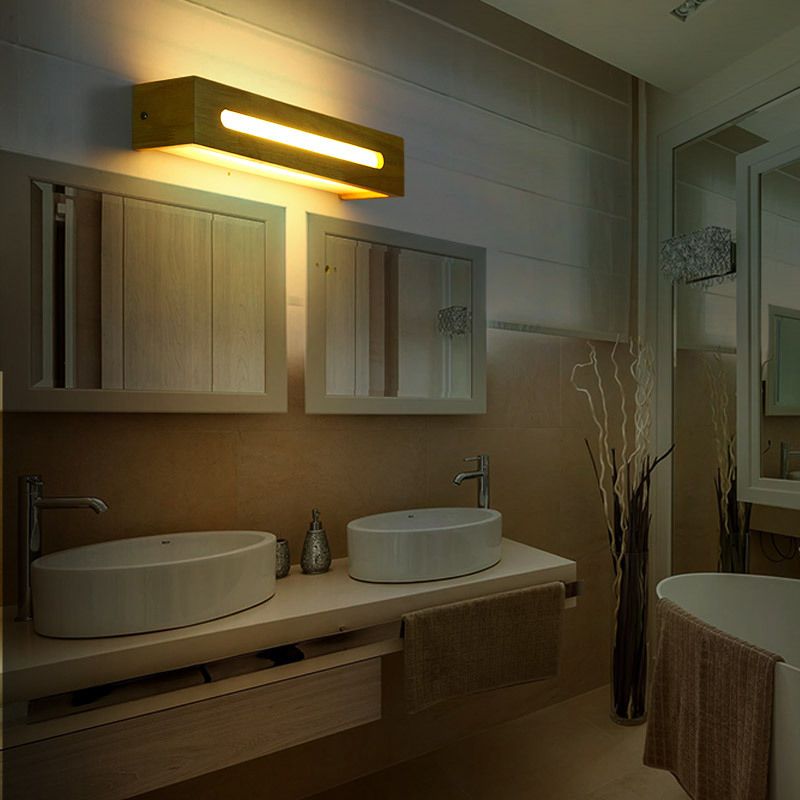 Wooden Rectangular Wall Sconce Lighting Modern Style LED Beige Sconce Light Fixture