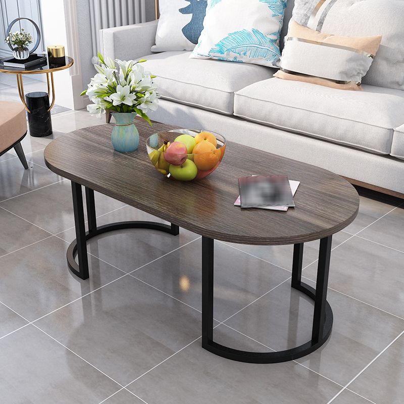 17.7"H Modern Metal Sled Base Wood Oval Coffee Table For Living Room