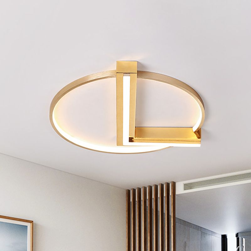 Gold Clock Flush Ceiling Light Minimalist Aluminum LED Flush Mount Lighting Fixture for Living Room, 18"/23.5" Width