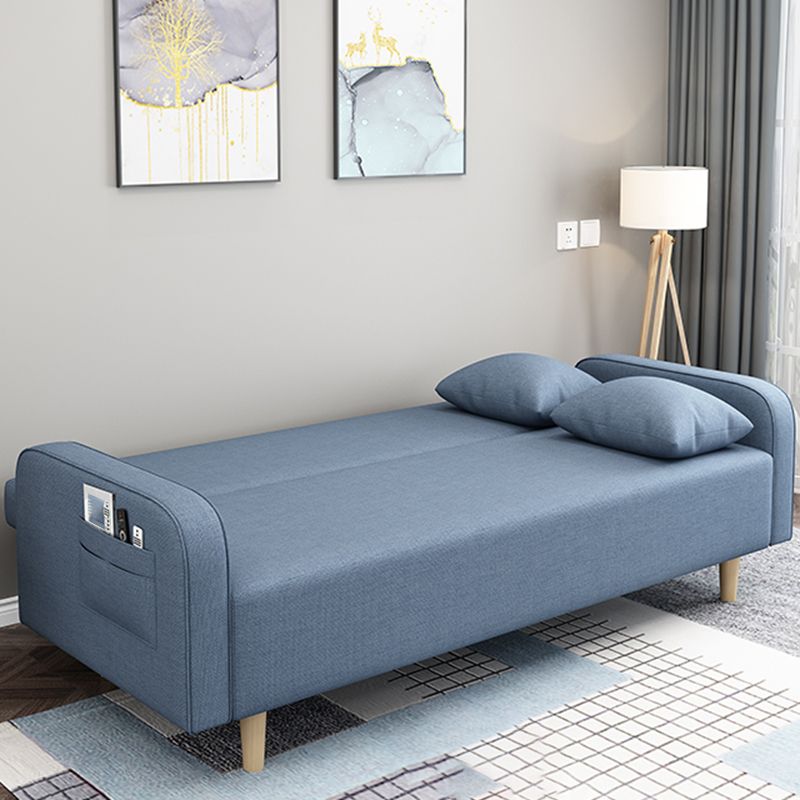 Contemporary Sofa with 2 Pillows Convertible Square Arm Seating