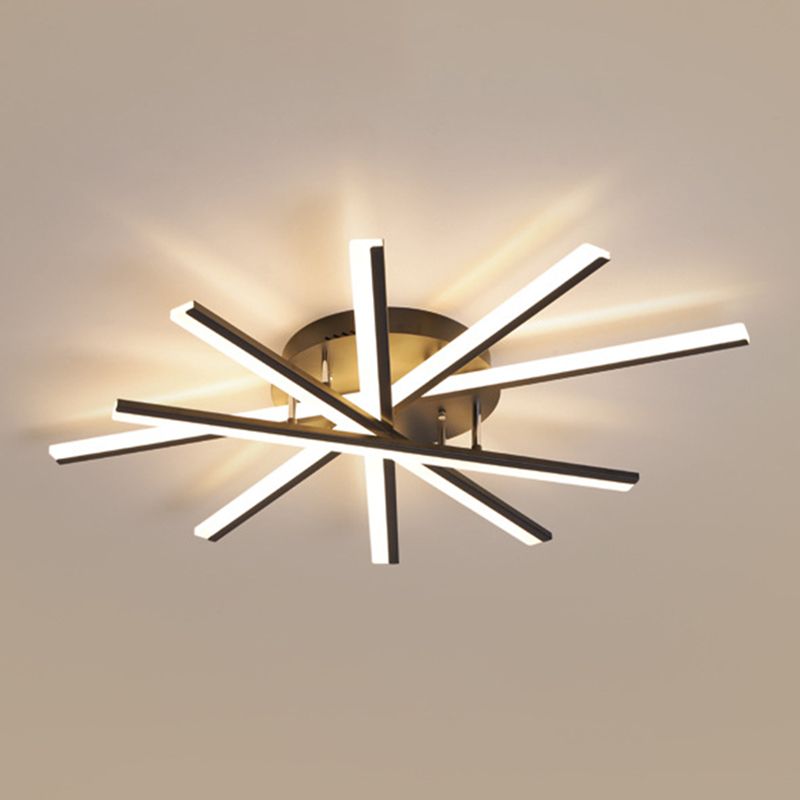 Strips Metal Close to Ceiling Lighting Minimalistic LED Semi Flush Ceiling Light