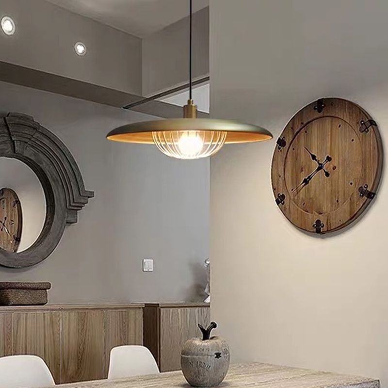 Nordic Saucer Pendant Lighting Metal 1 Head Dining Room Ceiling Lamp with Wire Cage