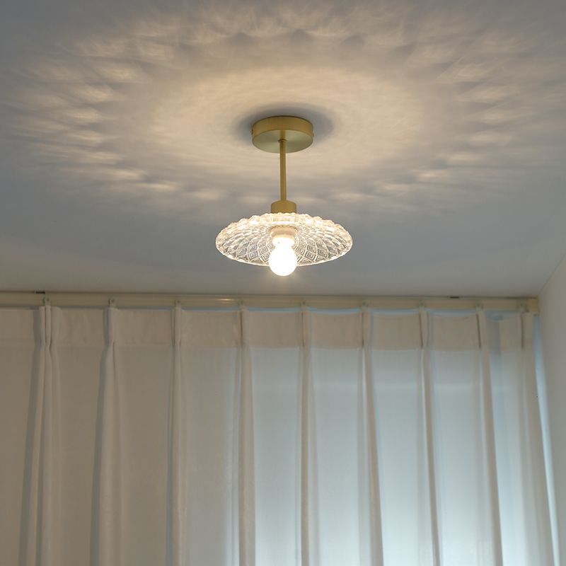 Modern Metal Ceiling Light Geometric Shape Flush Mount with Glass Shade for Living Room