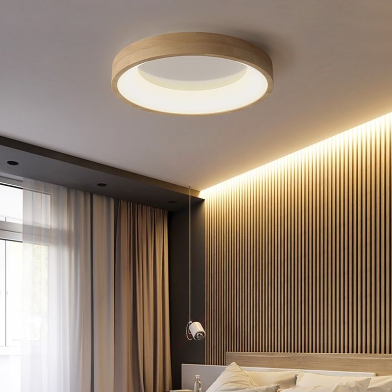 Wood Circle Shape Flush Mount Minimalism Metal Ceiling Flush Mount for Living Room