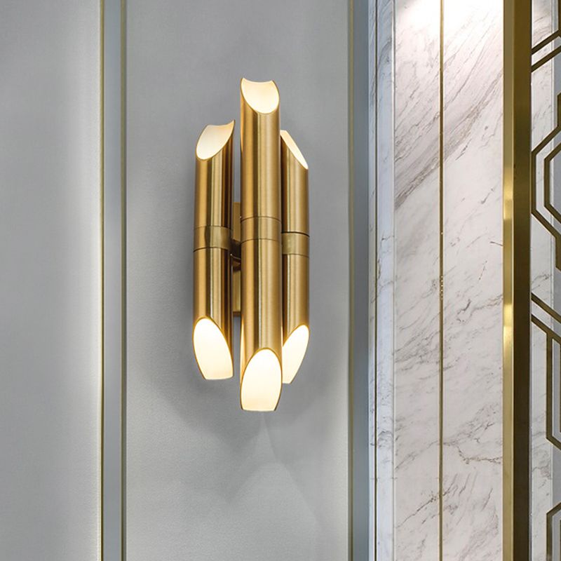 Gold Pipe Sconce Lamp Tradition Metal LED Wall Lighting Fixture in Warm/White Light for Hallway