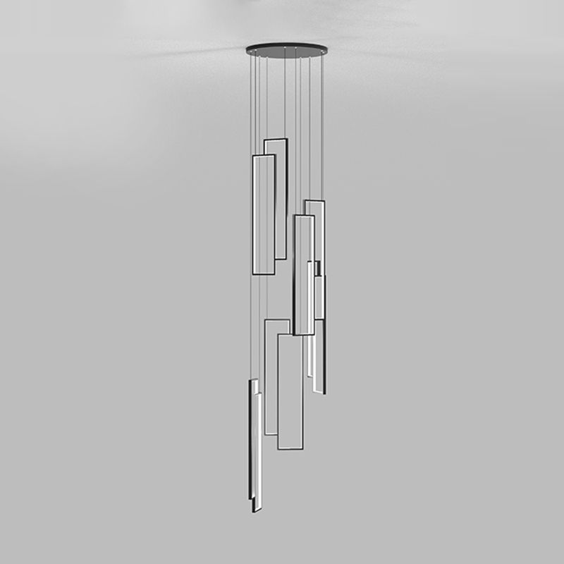 Rectangular Spiral Stairs Pendant Lighting Metal Creative Minimalist Multi Light Hanging Lamp in Black