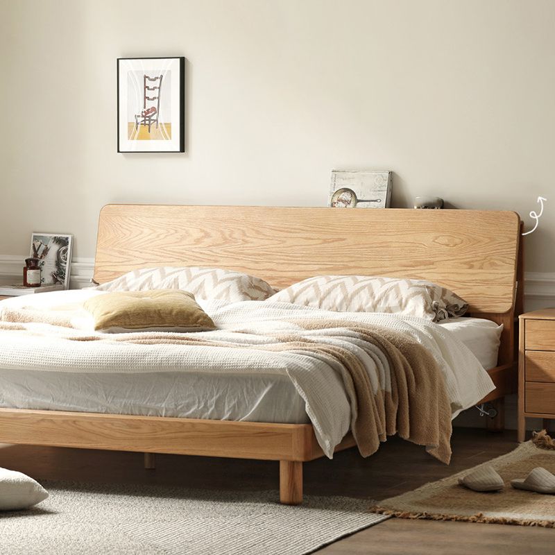 Solid Wood Standard Bed Contemporary Bed with Rectangular Headboard