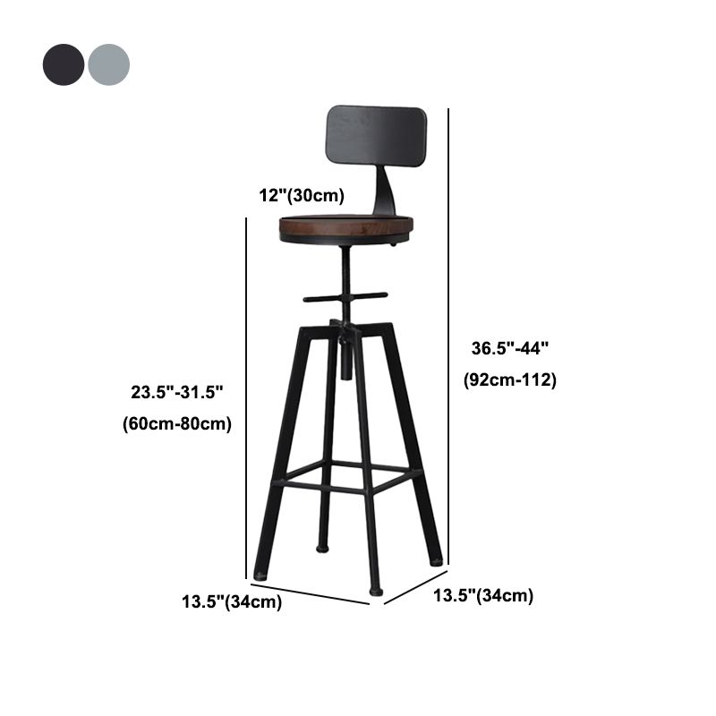 Industrial Style Wood Top Barstool Adjustable Bar Stool for Living Room