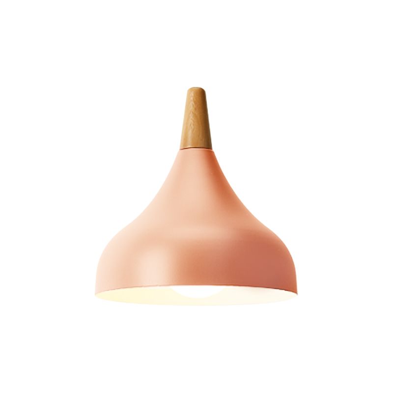 Salle à manger à l'oignon plafond pendentif métal métallique 1-Light Macaron Éclairage en suspension en blanc / rose / vert et bois