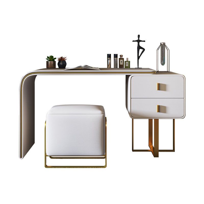 2-Drawer Glam Makeup Vanity Set Faux Leather Vanity Dressing Table