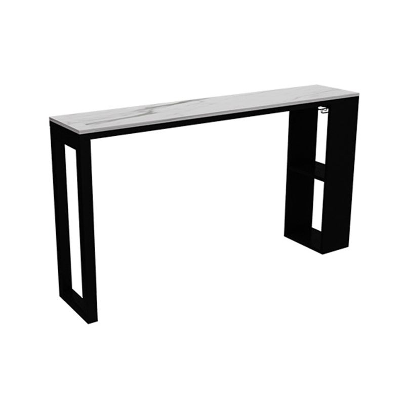 Modern Style Bistro Bar Table Rectangle Faux Marble Bar Table with Wine Glass Holders