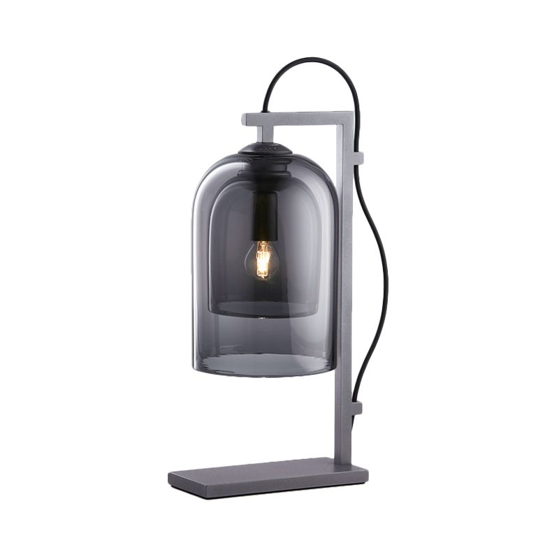Double Bell Table Lighting Minimalist Smoke Gray Glass Bedroom 1 Head Plug In Desk Lamp
