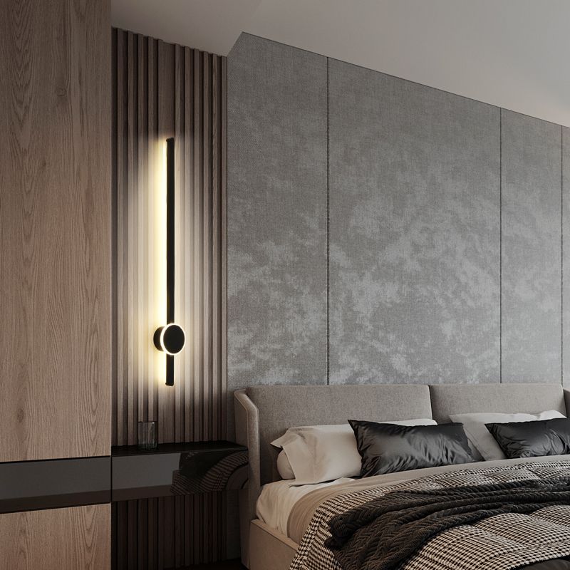 Linear Shape Metal Wall Lighting Modern Style 2 Lights Wall Mounted Light in Black