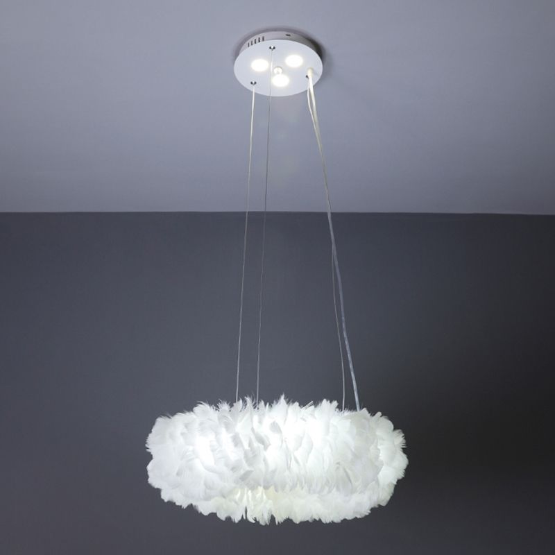 Minimalist Round Pendant Lighting Fixture Feather Bedroom Ceiling Pendant Light