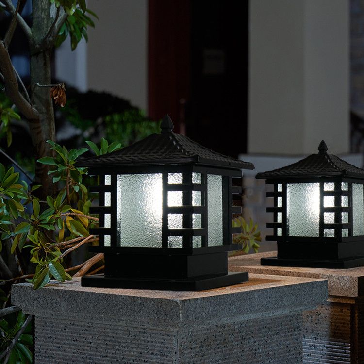 Square Waterproof Pillar Lamp Black Solar Outdoor Lights for Garden