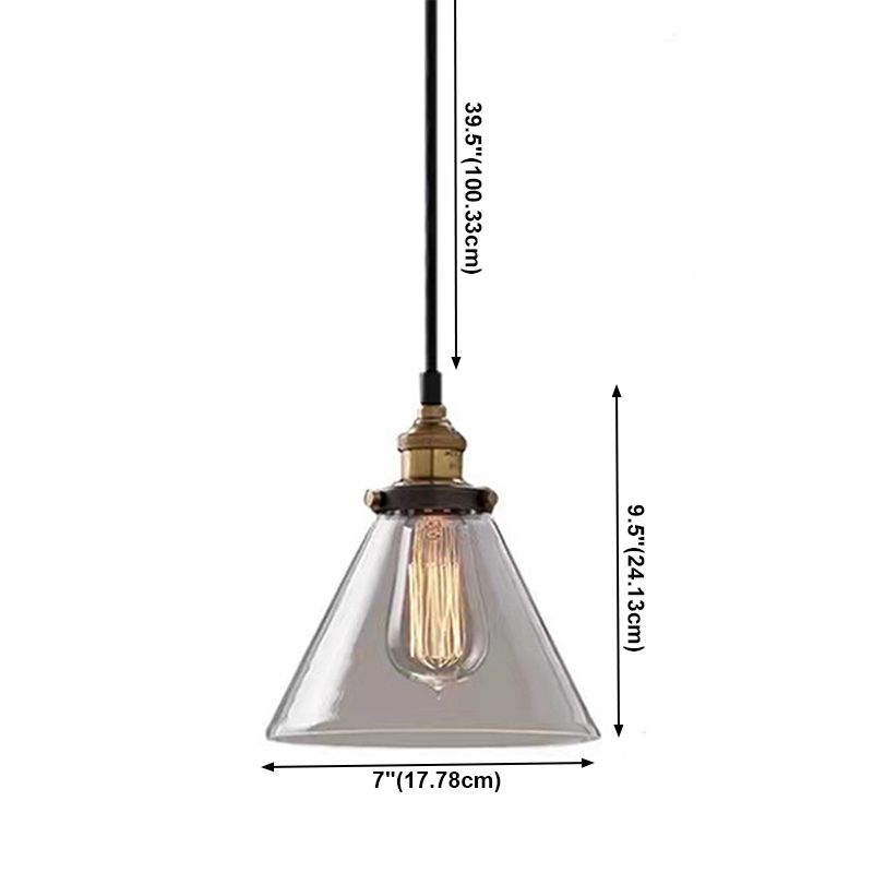 Industrial Vintage Geometric Pendant Light Electroplate Iron Hanging Lamp with Glass Shade
