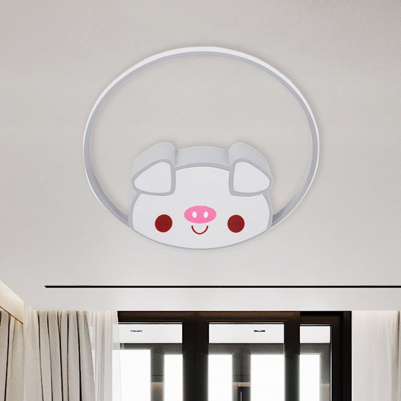 Cartoon Led Flush Mount with Acrylic Shade Pink/White Pig Ceiling Light Fixture for Bedroom