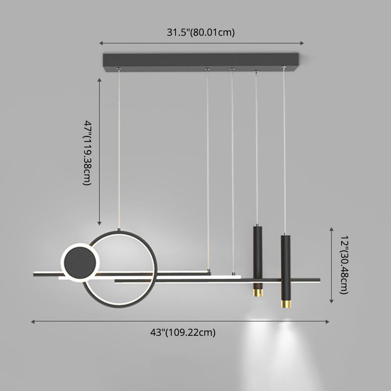 Black Restaurant LED Island Light in Modern Creative Style Wrought Iron Linear Pendant Light with Acrylic Shade