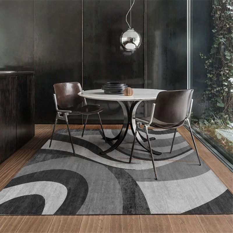 Dark Grey Rug Polyester Striped Indoor Rug Stain Resistant Rug for Living Room