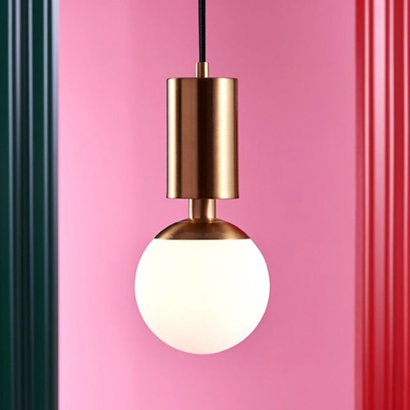 Milky Glass Sphere Pendant Lighting Minimalist 1 Head Black Ceiling Suspension Lamp, 8" Wide