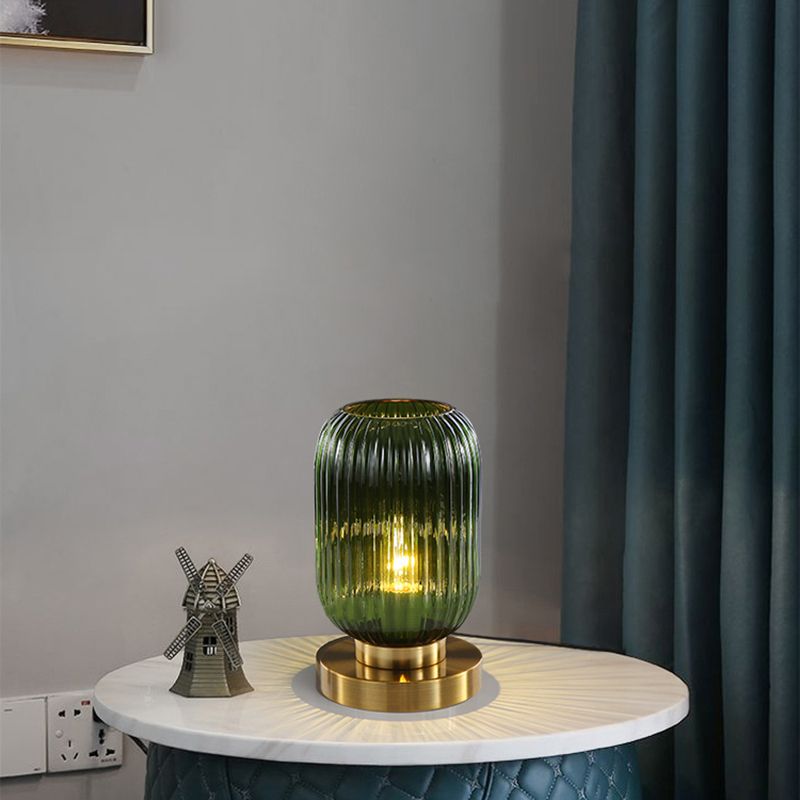 Simplicity Drum Tischlampe Ultra-moderne gerippte Glas Nachttisch-Lampe für Schlafzimmer