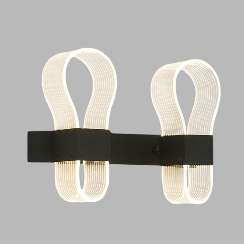 Black Arc Ring Sconce Lighting Modernist 2 Heads Acrylic LED Wall Lamp Fixture in Warm/White Light
