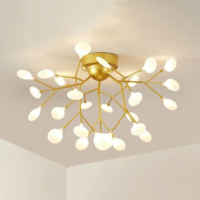 Nordic Firefly LED Semi Flush Light Glass Eetkamer Flush Mount Plafond Kroonluchter in goud