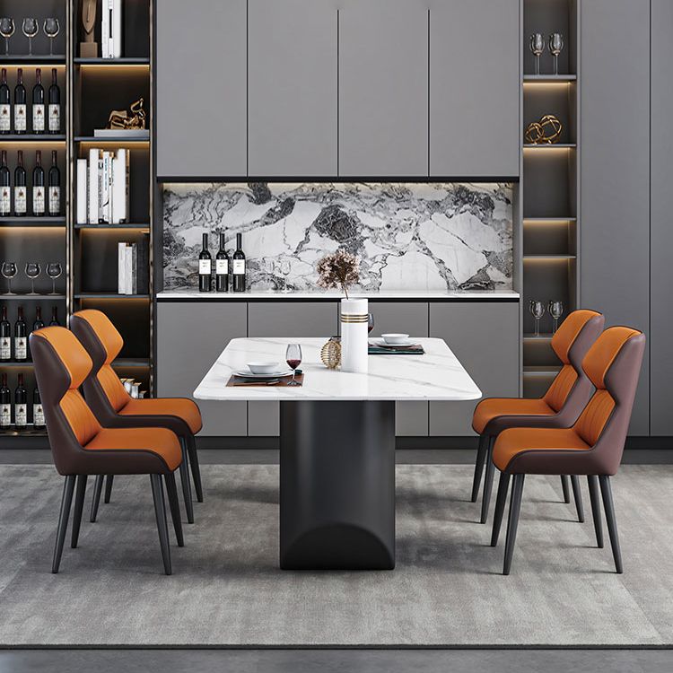 Modern Iron Dinette Set 1/2/5/7 Pieces Rectangle White Sintered Stone Top Dining Table Set
