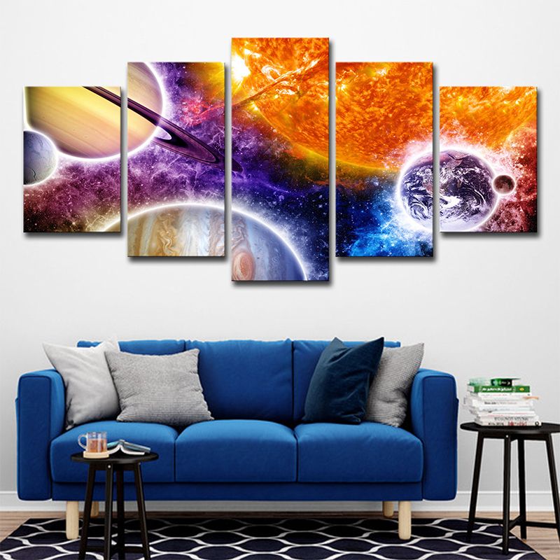 Universe Planet and Nebula Canvas Print Kids Multi-Piece Wall Art in Orange-Purple