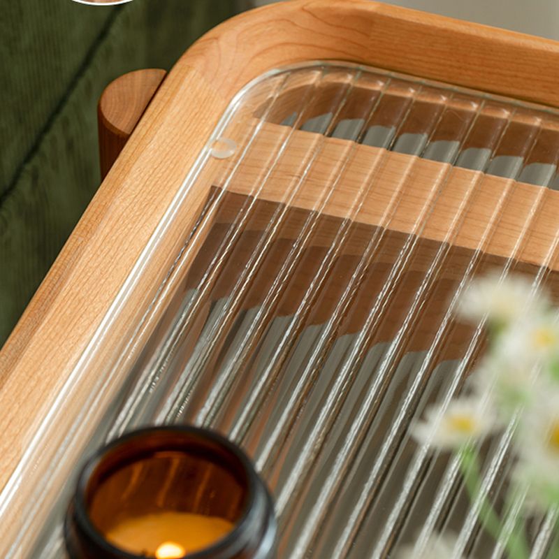 Living Room Corner Table Double Tier Rectangular Solid Wood with Shelf End Table