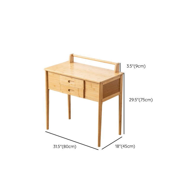 Natural Make-up Vanity Bamboo Flip-Top Dressing Table with 2 Storage Drawers