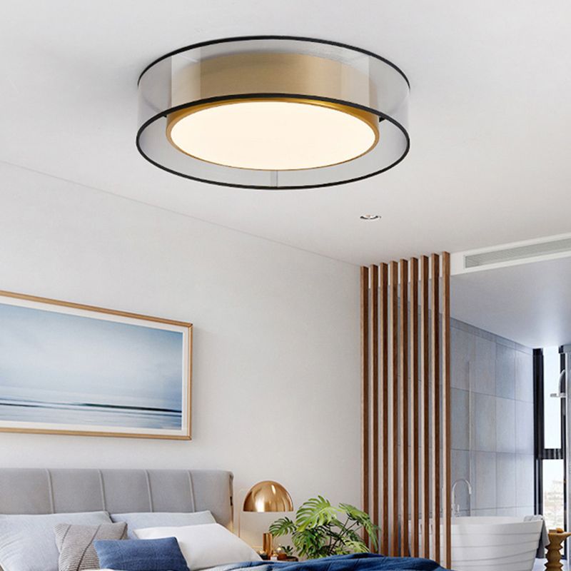 Plafonnier encastré à tambour en tissu moderne, plafonnier LED pour chambre à coucher en laiton