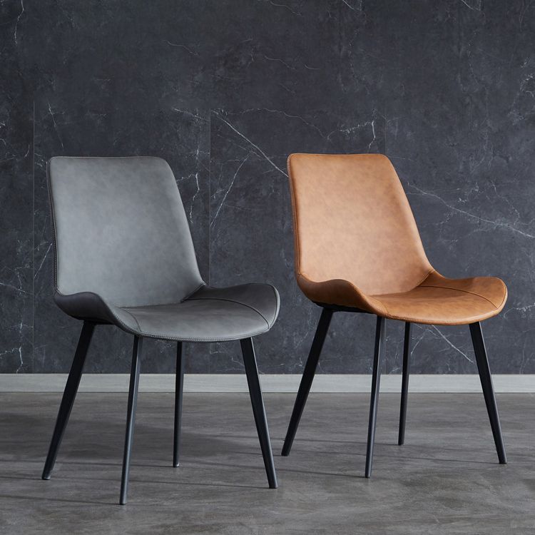 Sillas laterales con brazo de estilo industrial, sillas de comedor con respaldo sólido de cuero para cocina (juego de 4)