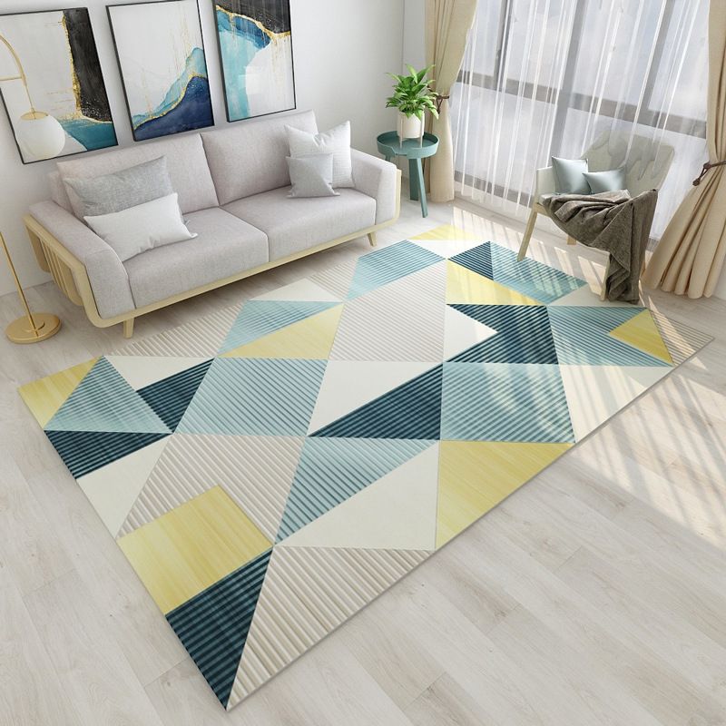 Light Yellow Simple Polyester Striped Rug Non-Slip Backing Rug for Living Room