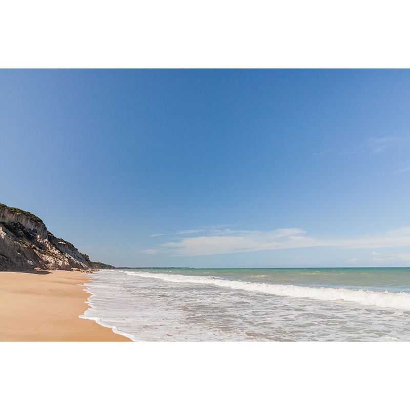 Blue Beach Landscape Wall Mural Mildew Resistant Wallpaper for Dining Room