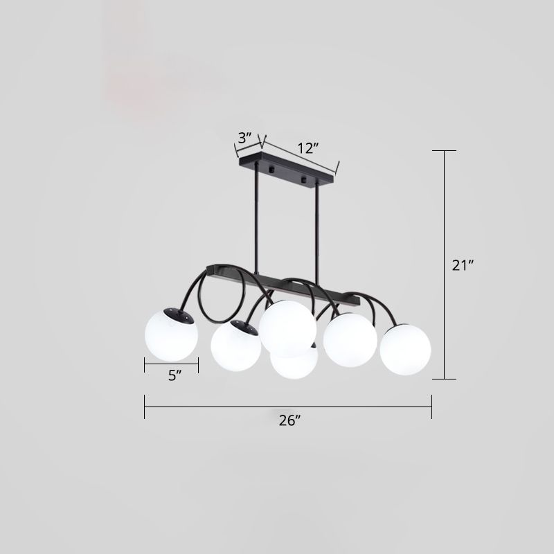 Modern Sphere Island Light Glass Dining Room Suspended Lighting Fixture in Black