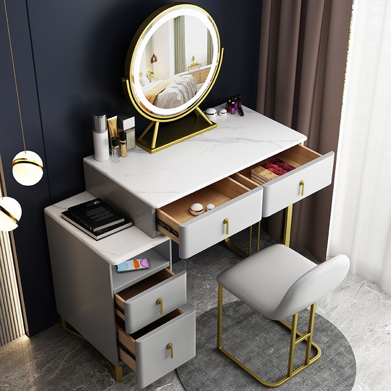 Glam Stone Vanity Table with 4 Storage Drawers 15.74" Wide Makeup Table