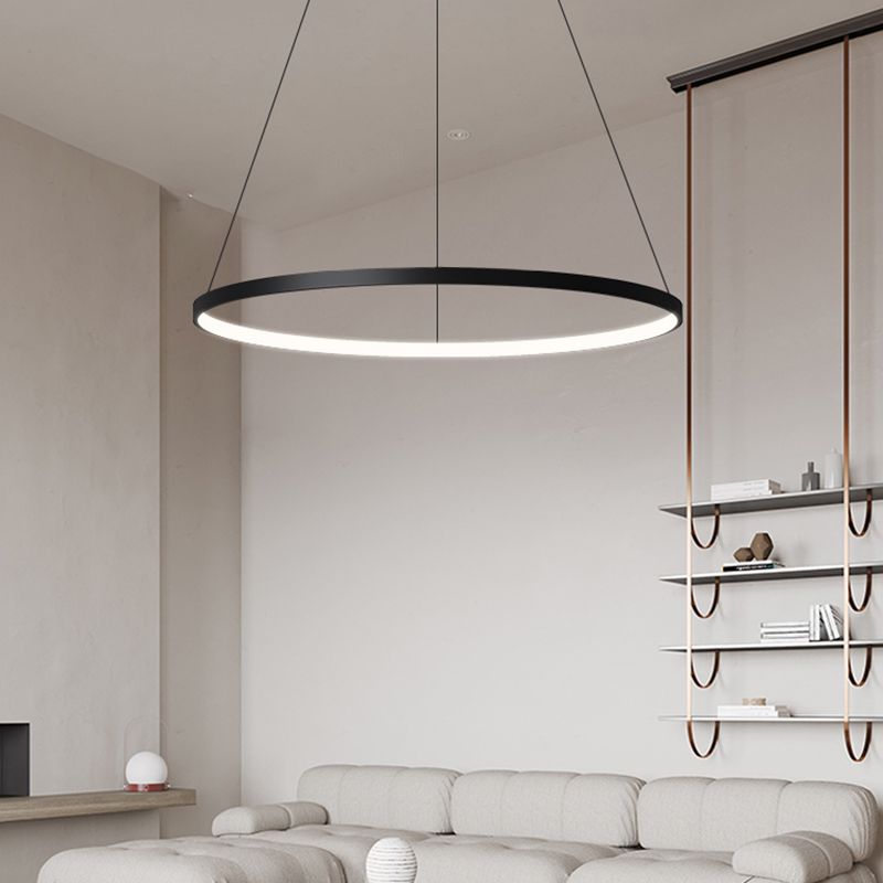 Contemporary Circle Shape Pendant Chandelier Metal Single Light Pendant Lighting in Black