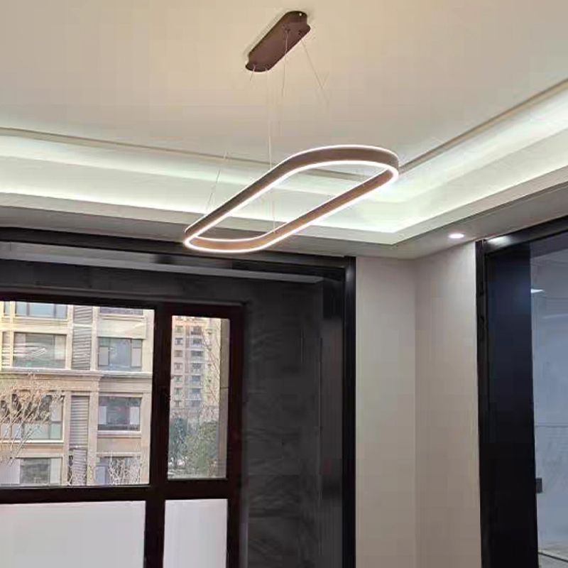 1-Light Minimalism Chandelier Lamp Oval LED Island Pendant for Study Room