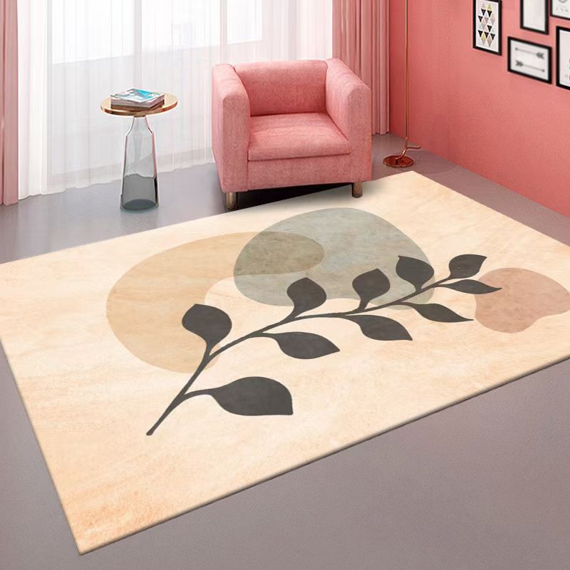 Apricot Tone Home Decor Carpet Modern Abstract Lines Area Rug Polyester with Non-Slip Backing Rug