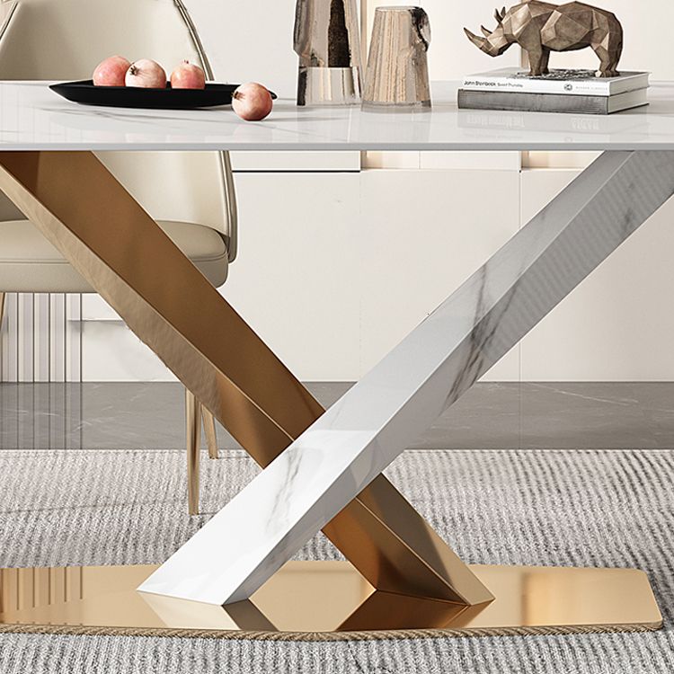 Glam White Sintered Stone Dining Table Rectangle Shape Standard Dining Table for Kitchen