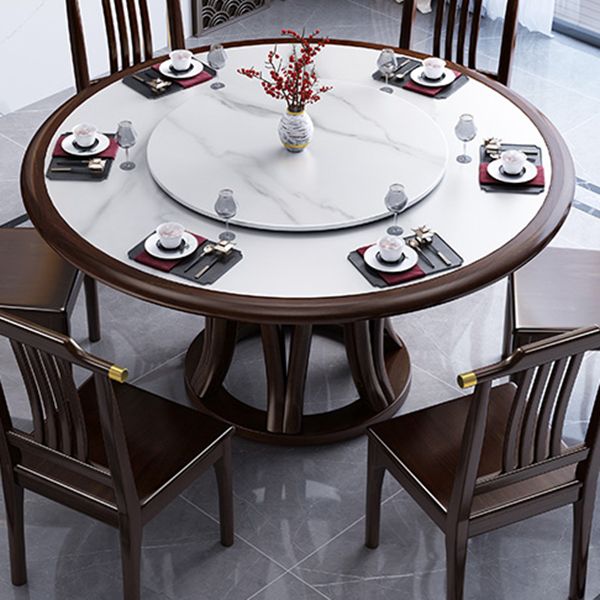 Gray Stone Top Dinette Table with Wooden Base Brown Round Home Dining Table
