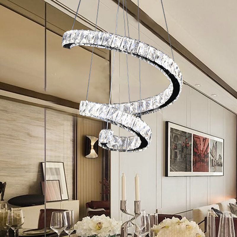 Twist Living Room Kronleuchter Lichtkristall 19 "/23,5" /31.5 "breit geführte zeitgenössische Anhängerlampe in Chrom