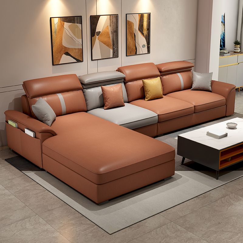 37.4"H 4-seater Pillow Top Arm Faux Leather Sofa& Chaise for Living Room