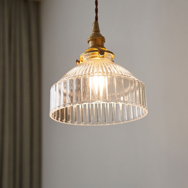 Einzeldecke Licht Industrial Rippes Clear Glass Hanging Anhänger Licht für den Eingang