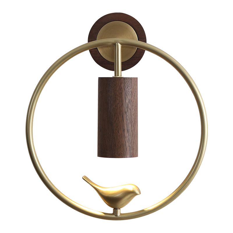 Modern Simple Wooden Wall Light Round Shape Wall Lamp for Living Room