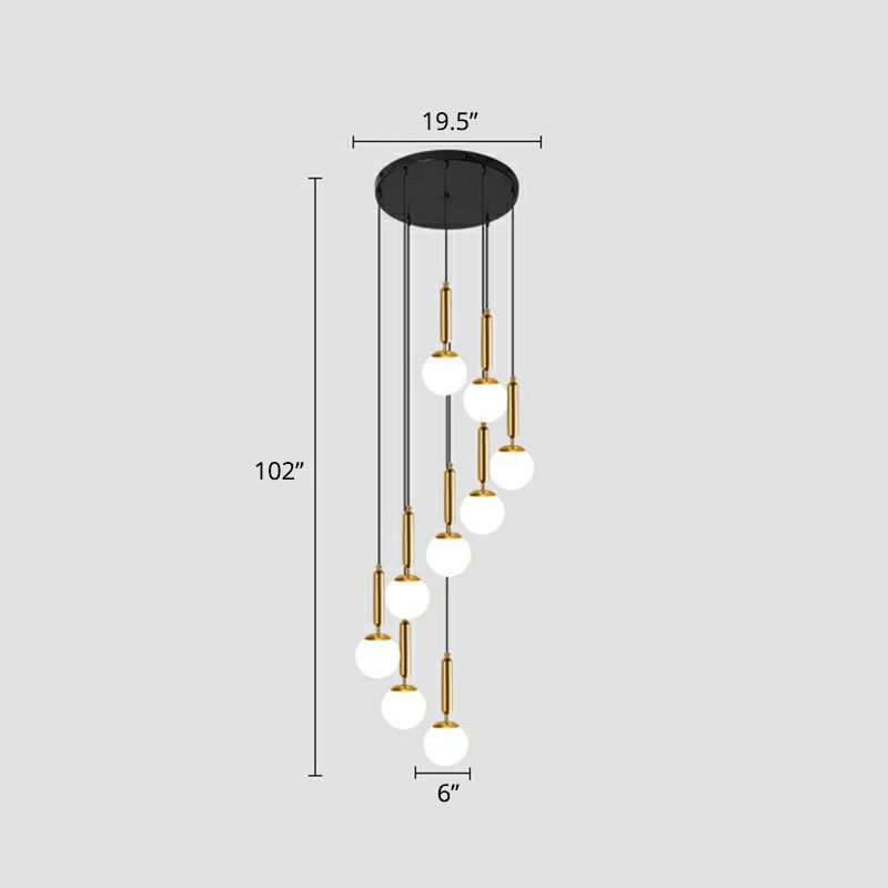 Ballo spirale Ampiccante Light Scale di vetro di Opal Nordic Opal Multi Light Cioncent Lighting