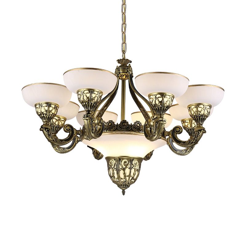 Ivory Glass Bowl/Bell Ceiling Hang Lamp Vintage 11 Lights Bedroom Chandelier Lighting
