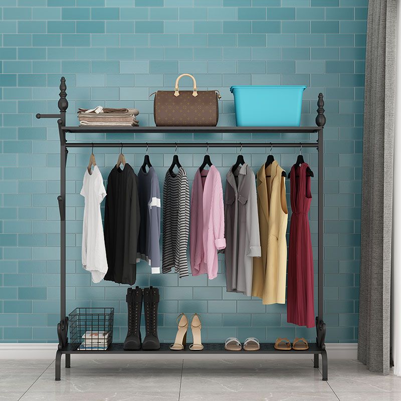 Contemporary Solid Color Coat Hanger Free Standing Coat Rack with Storage Shelving