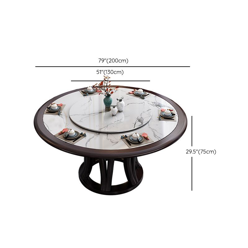 Gray Stone Top Dinette Table with Wooden Base Brown Round Home Dining Table